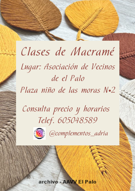 CLASES DE MACRAMÉ, EN EL LOCAL SOCIAL